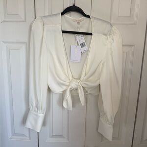 WAYF Women's Elegant Cream Blouse with Tie-Front